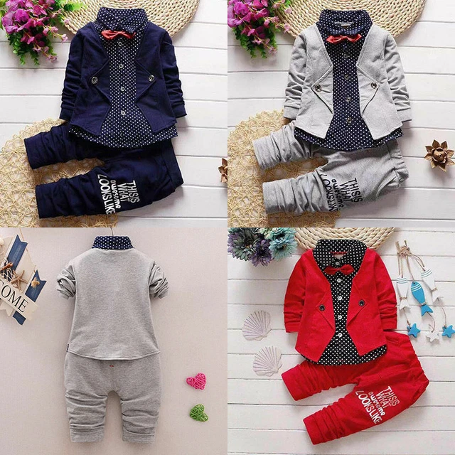 2pcs Gentleman Kids Baby Clothes Baby Boys Clothes Cotton Top+Pants Suit Outfits