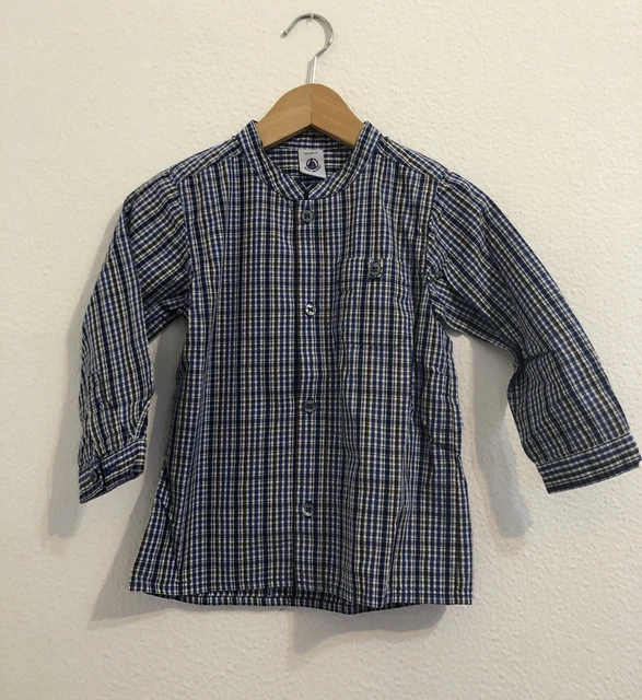 PETIT BATEAU Camicia bambino blu marrone quadretti Tg 24 Mesi
