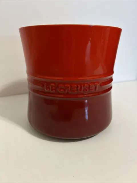 LeCreuset Cerise Cherry Red 2.4 L Large Stoneware Kitchen Utensil Crock 6.5" T