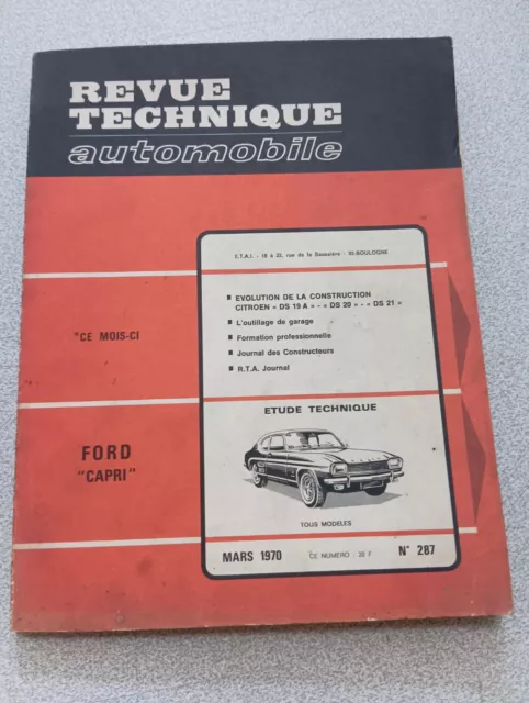 Rta Revue Technique Automobile Étude N287 Ford Capri Citroën Ds19a Ds20 Ds21