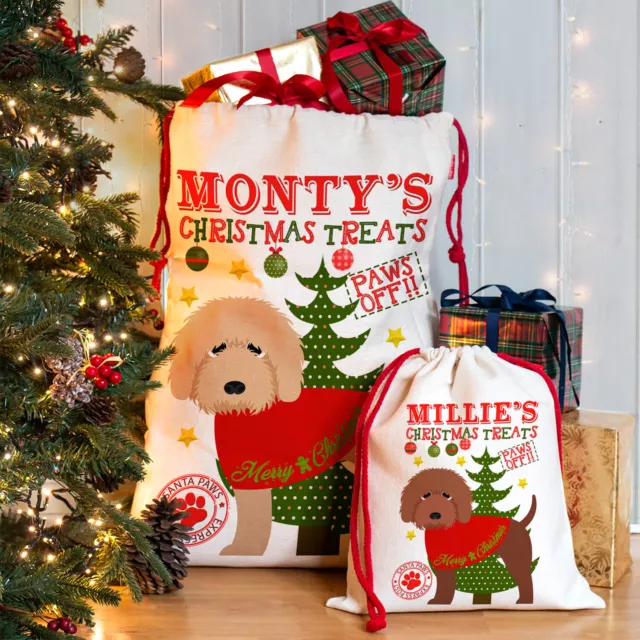 Personalised Dog Christmas Sack Labradoodle Treat Stocking Puppy Present Bag