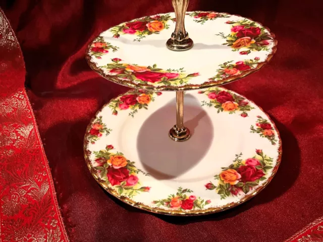 Royal Albert Old Country Roses Large 2 Tier Cake Stand 1st quality England g19 3