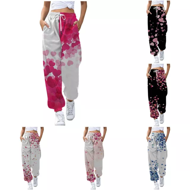 Women's Casual Sporty Valentine's Day Heart Print Pockets Flared Crop Pants