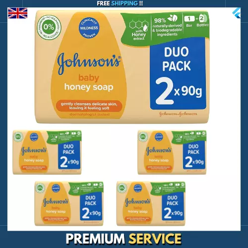 5 X Johnson's Baby Honey Soap Duo Packs (10 Soaps) 90g each