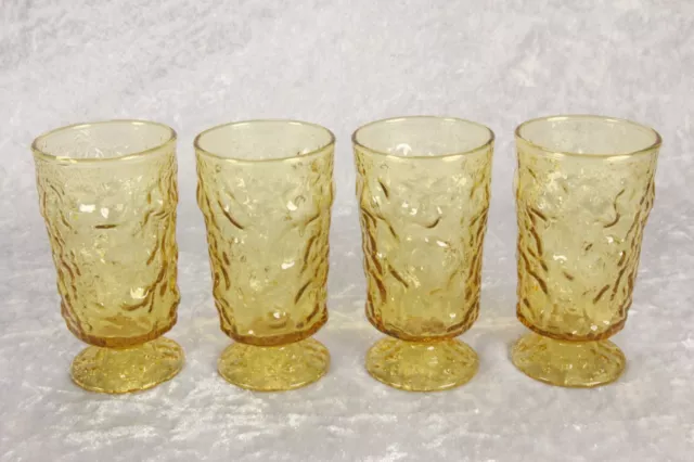 4 Lido Milano Pattern Footed Juice Tumblers Amber Glass Pebbled Anchor Hocking