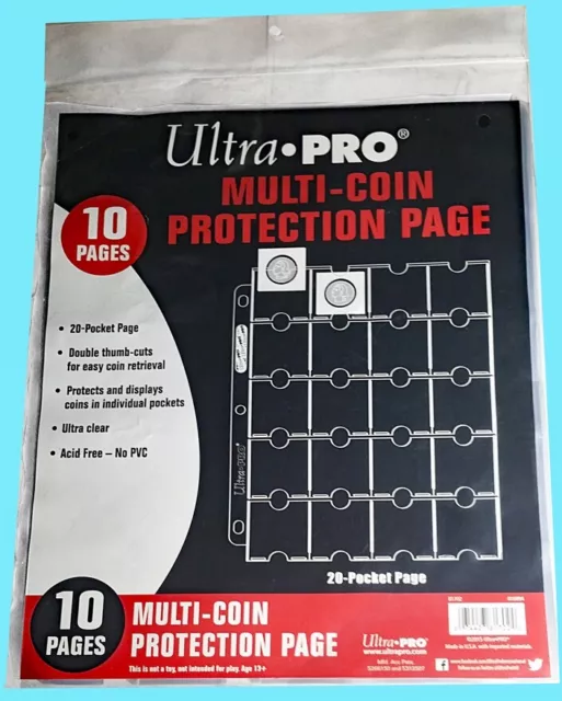 10 ULTRA PRO PLATINUM 20 POCKET Coin Pages Sheets Protectors Tokens Stamp Binder