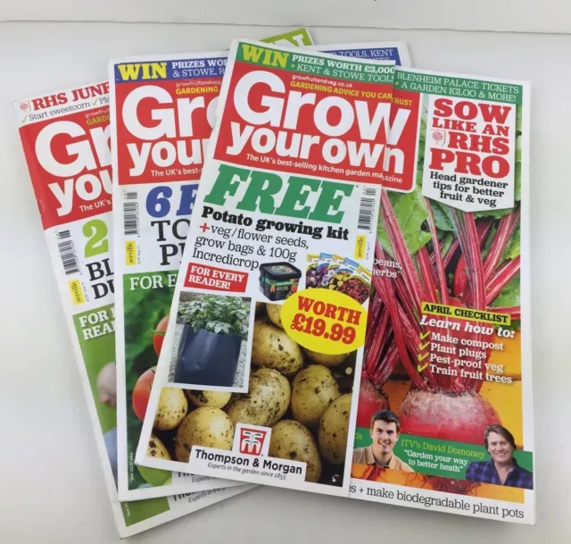 Grow Your Own 2019 Garden Magazine Bundle X3, Articles Tips & Illustrations, VGC