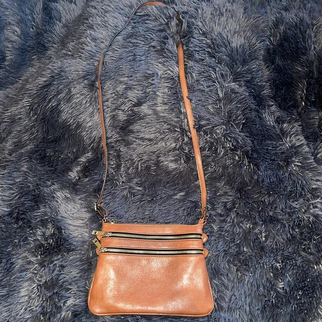 Brown Crossbody Purse Multiple Zippers Pockets Travel Unbranded Bag Small Plain