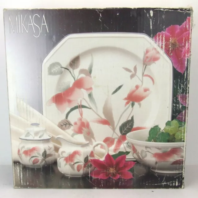 Mikasa Continental Silk Flowers F3003 Serving Set Creamer Sugar Platter Bowl EUC