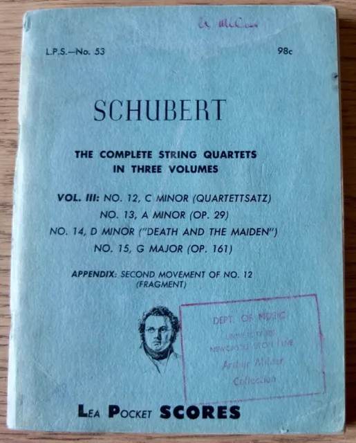 Schubert Streichquartette 12-15 Taschenpartitur Blattbuch (1954) Usa