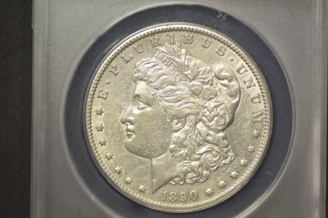 1890-CC Vam 4 Tailbar Morgan Silver Dollar AU-50 ANACS Details Cleaned See Video