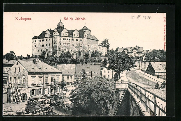 AK Zschopau, Teilansicht mit Schloß Wildeck