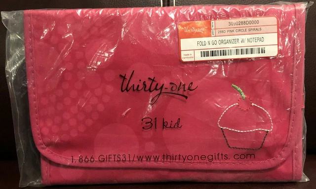 Thirty-One Fold n go Organizer W/Notepad Pink Circle Spirals Retired Print NWT Thirty-One Fold n go Organizer W/Notepad Pink Circle Spirals Retired Print NWT