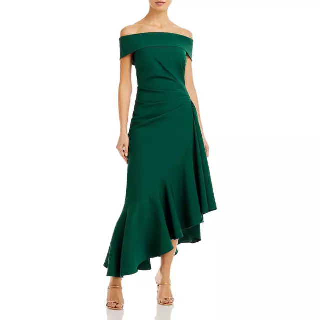 Eliza J Womens Green Asymmetric Off The Shoulder Midi Dress 14 BHFO 8600