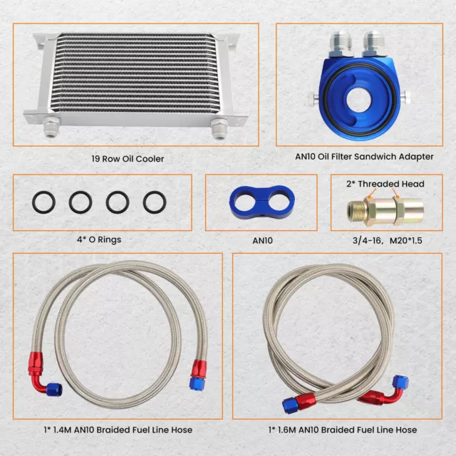 Ölkühler 19 Reihen AN10 Anschluss Kit Universal Zusatz Kühlung Extern Oil Cooler 2