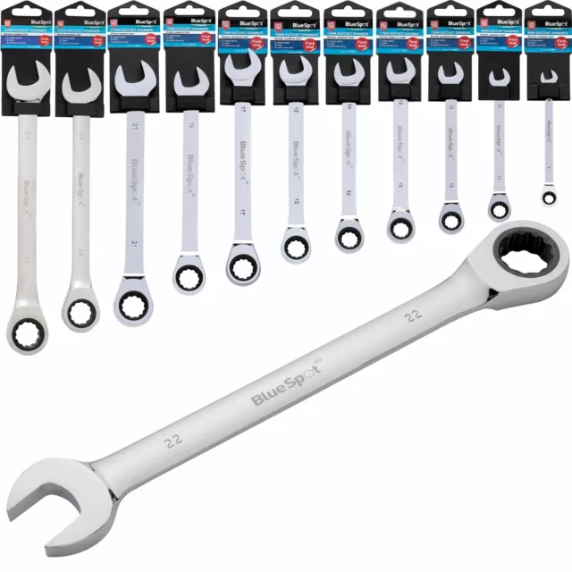 BlueSpot Ratchet Spanner Combination Fixed Head Wrench Metric 8mm To 24mm