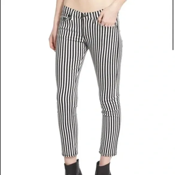 Rag & Bone Bengal Stripe Capri Jean Black White 28