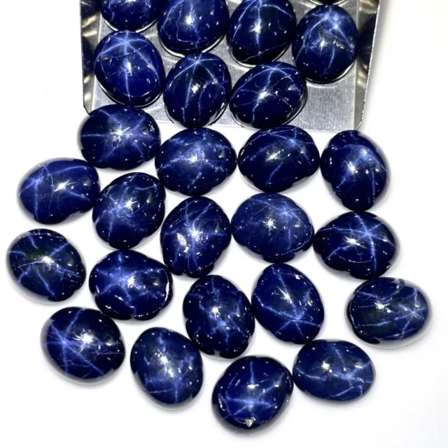 2 Pcs Natural Star Blue Sapphire 11x9mm Oval Loose Cabochon Gemstones Lot