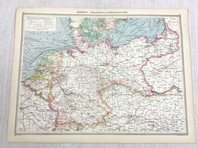 1909 Antique Map of Germany Industrial Commercial Routes Chart George Philip