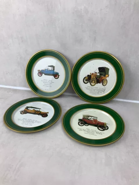 Lot de 4 petites assiettes SHELL publicitaire voiture en tôle made France