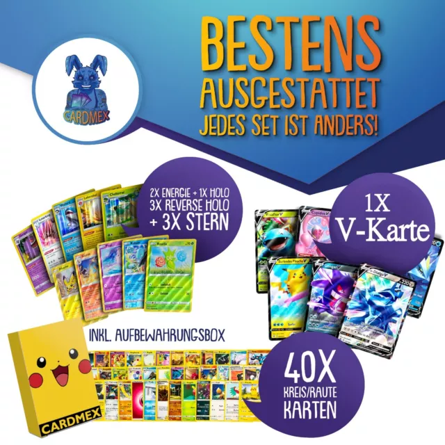 Pokemon Karten 50 Stück in deutsch mit 1x V garantiert und Schutzbox 2