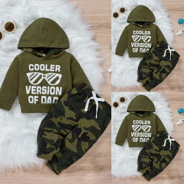 Toddler Baby Boys Outfits Hooded Sweatshirt Tops+Camo Pants 2PCS Clothes Set UK