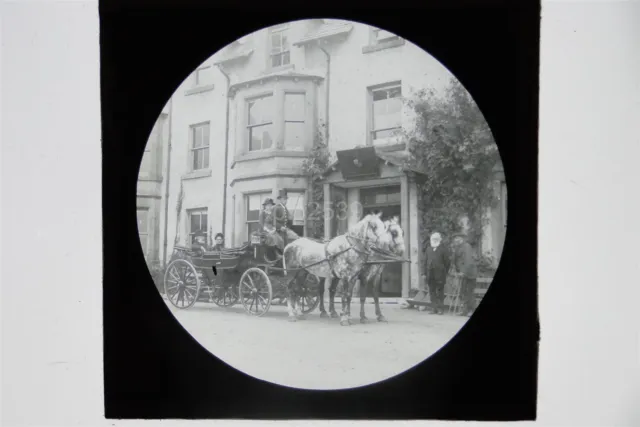 Horse & Carriage & Passengers Outside Large House - Glass Lantern Slide