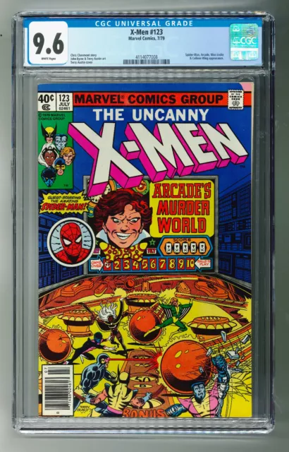 X-Men # 123, CGC 9.6 (NM+). White pages. Arcade, Spider-Man app. John Byrne art.