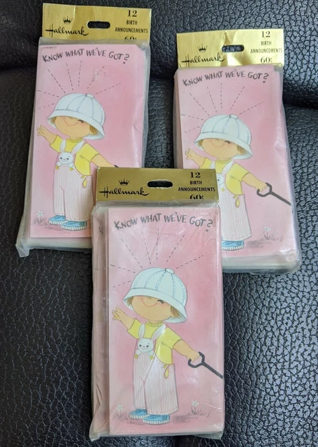Vtg Sister Baby Girl Birth Announcements Hallmark Pink 3 Packages of 12 36 Total