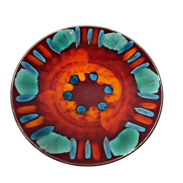 Poole Pottery England Volcano 10.5" Handpainted Plate Glaze Art Red Orange