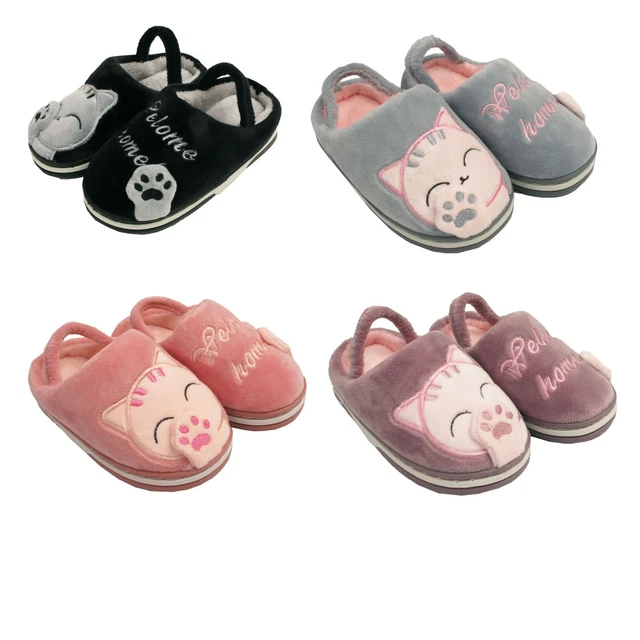 Girls Slippers Hard Sole Winter Kids Warm Mules Slipper Indoor Faux Fur Shoes