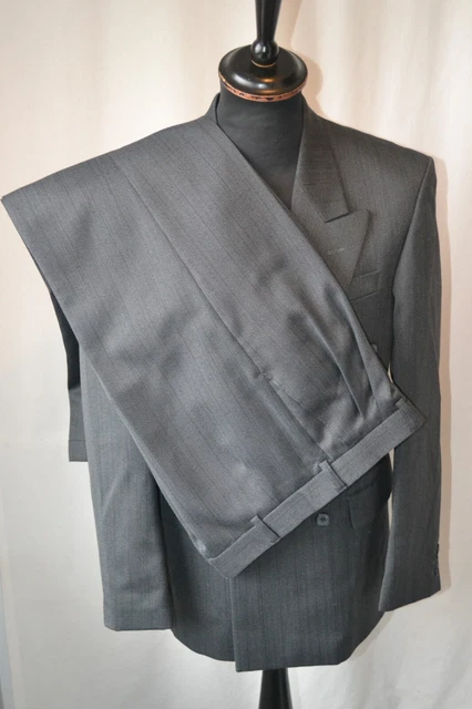 Abito doppio petto vintage M&S grigio a righe lana taglia small W 30 L31 revival