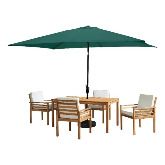 Okemo Natural Wood Table with 4 Chairs 10-Foot Rectangular Umbrella Hunter Green