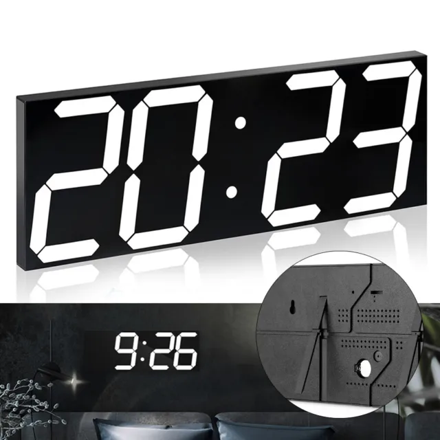LED Digital Wall Clock w/ 3D Large Display, Big Digits, Auto-Dimming, W/Remote