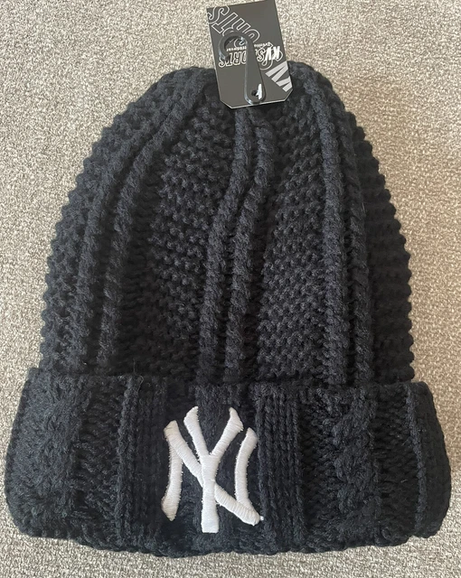 New York Yankees knit Black Hat Cap Embroidered NY Thick Lined Extra Warm New