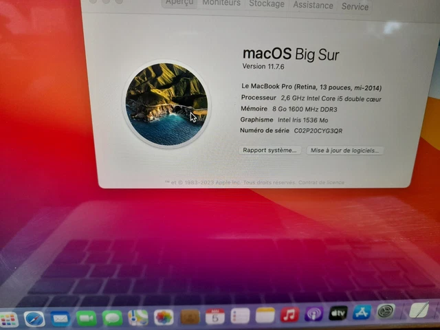 Apple MacBook pro retina 13" 2014 Core i5 - 8Go - 250Go SSD  -  BigSur
