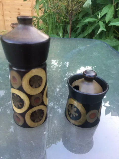 1970s Denby ARABESQUE Condiments Set by Gill Pemberton SALT. MUSTARD