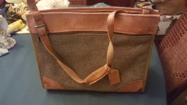 Hartmann Tweed Brown Leather Carry On Overnight Travel Luggage Bag Vintage 17x14
