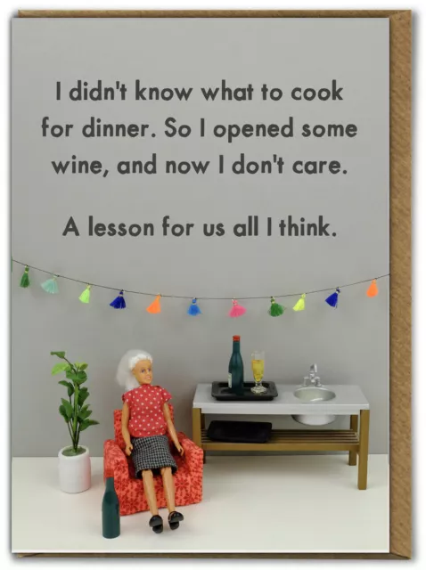 Funny Dolls Christmas Card Booze Joke RUDE Humour Festive Wine for Xmas Dinner