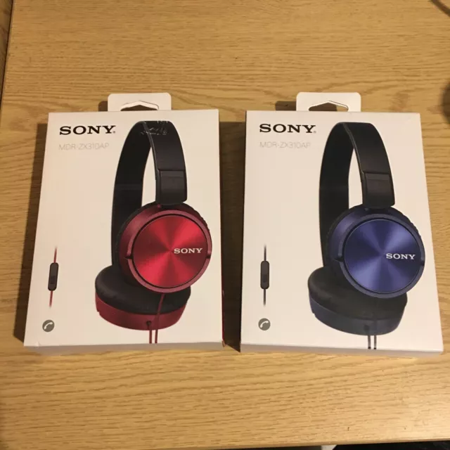 2x Assorted Sony Wired Over-Ear Foldable Headphones Genuine Red, Blue,
