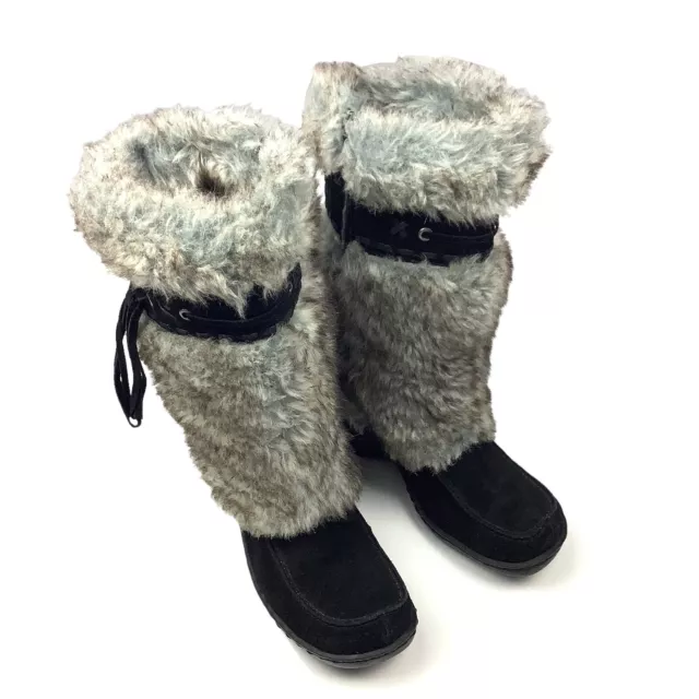 Bare Traps Clarinda  Boots Faux Fur Mid Calf Gray Black Women Size 8.5 M Zip Up