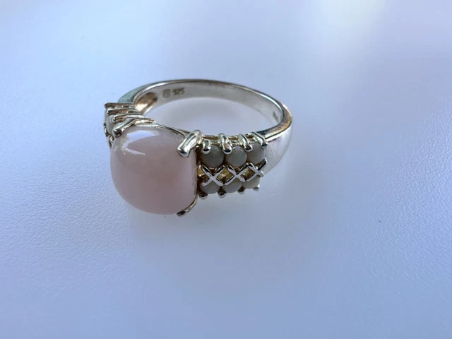 Rose Quartz Gemstone 925 Sterling Silver Size 9