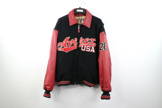 VINTAGE 90S RARE Avirex USA All American Icon Burgundy Leather ...