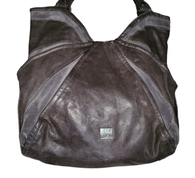 KOOBA  Distressed HOBO  Gray LEATHER & SUEDE Women Shoulder Tote Handbag L Large