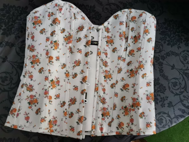 Corsetto Story bianco floreale classico corsetto overbust taglia 22 UK