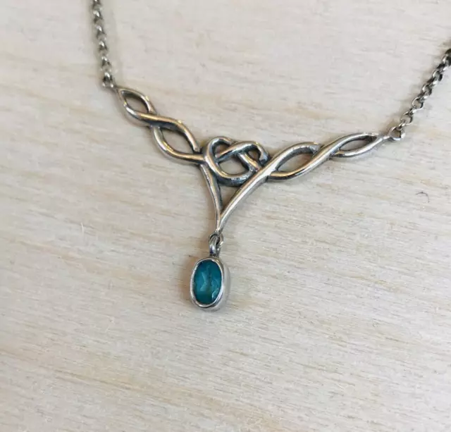 Sterling Silver Celtic Necklace Blue Stone Celtic Knot