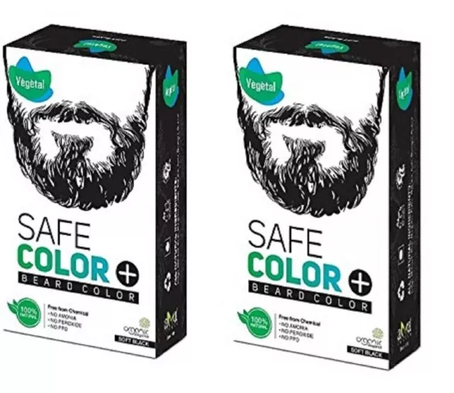 2x Organic Chemical Free Vegetal Safe Men Beard Hair Color Soft Black