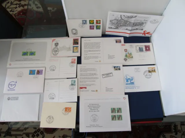 Konvolut 13 Karten/Briefe mit Sonderstempel etc. Luxemburg, Österreich & Schweiz