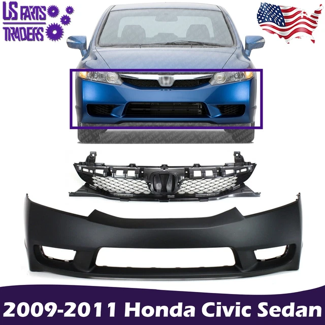 FRONT BUMPER COVER Primed + Grille Assembly For 20092011 Honda Civic