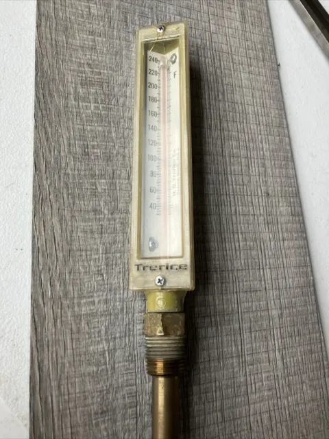 Trerice-Adjustable Industrial Thermometer 50-250F 9” case 7" stem Vintage Works